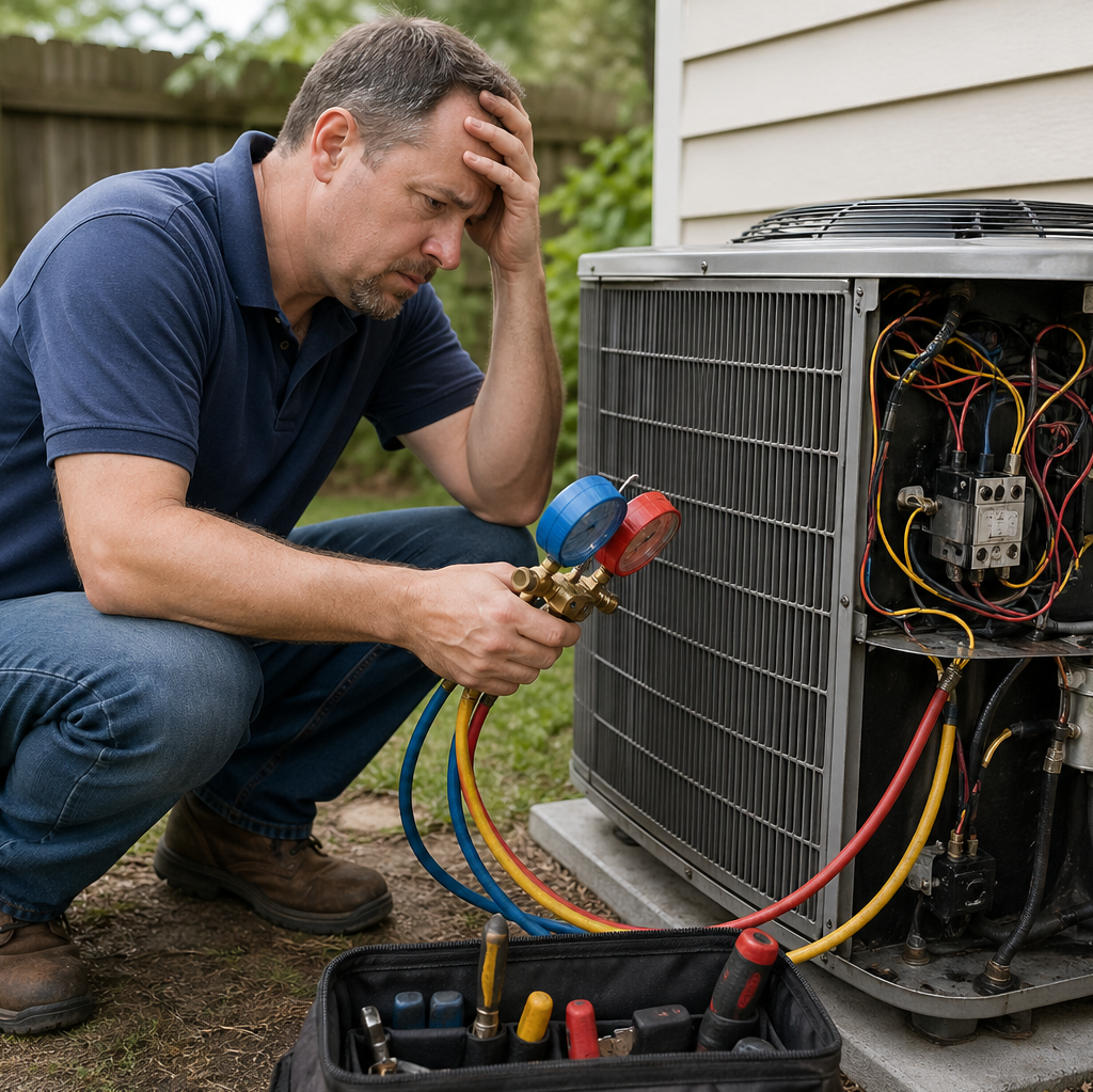 someone trying to fix air conditioner