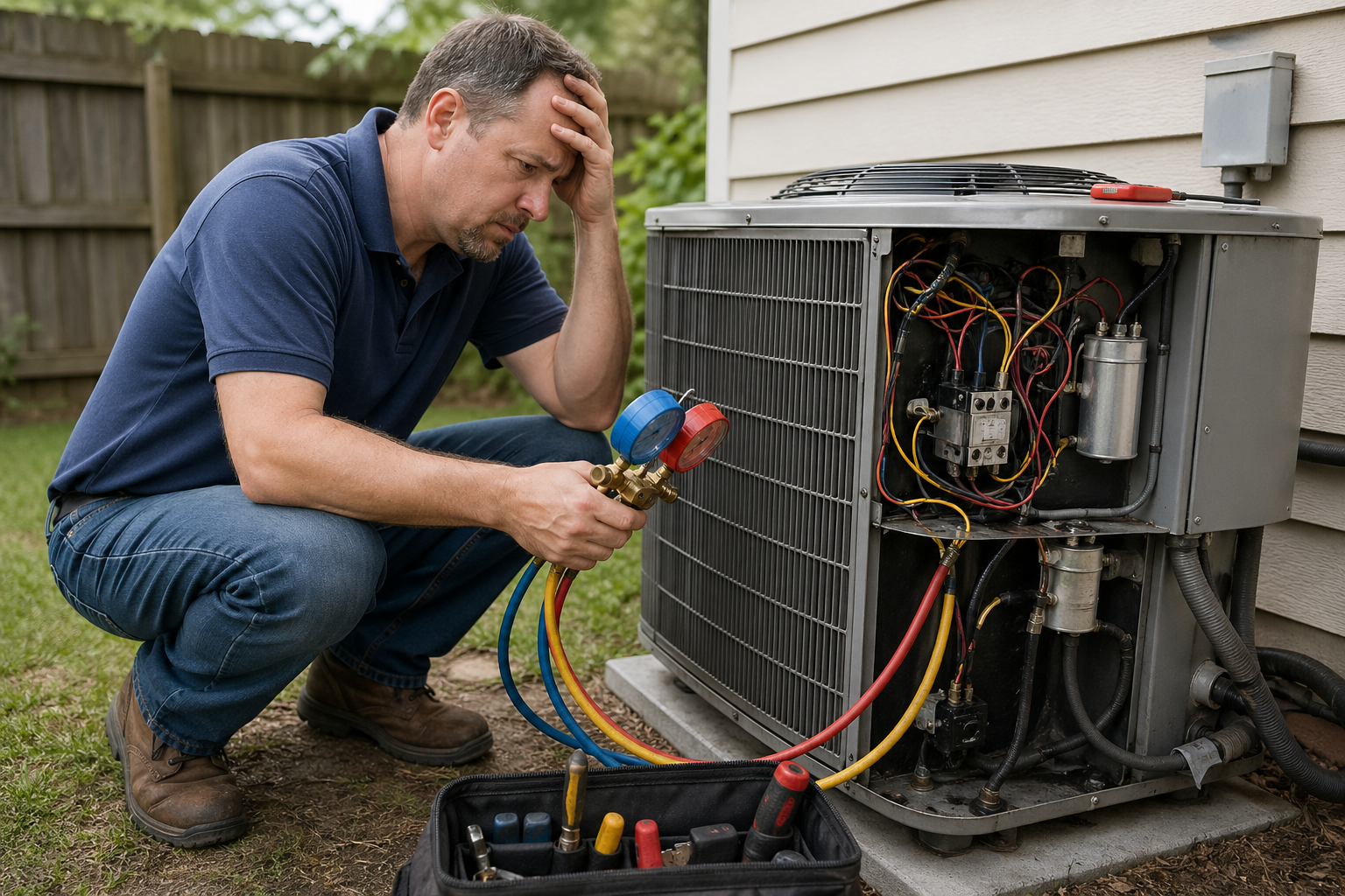 someone trying to fix air conditioner