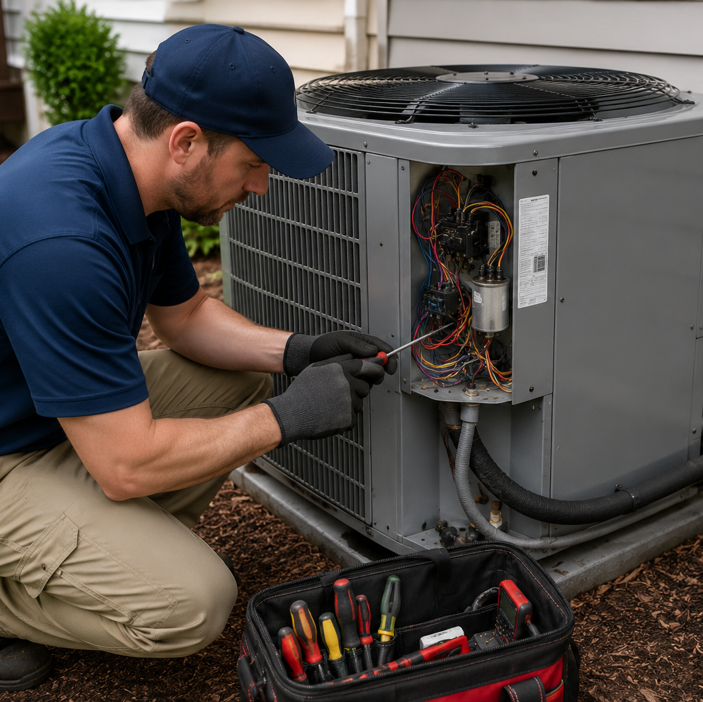 central ac repair in progress
