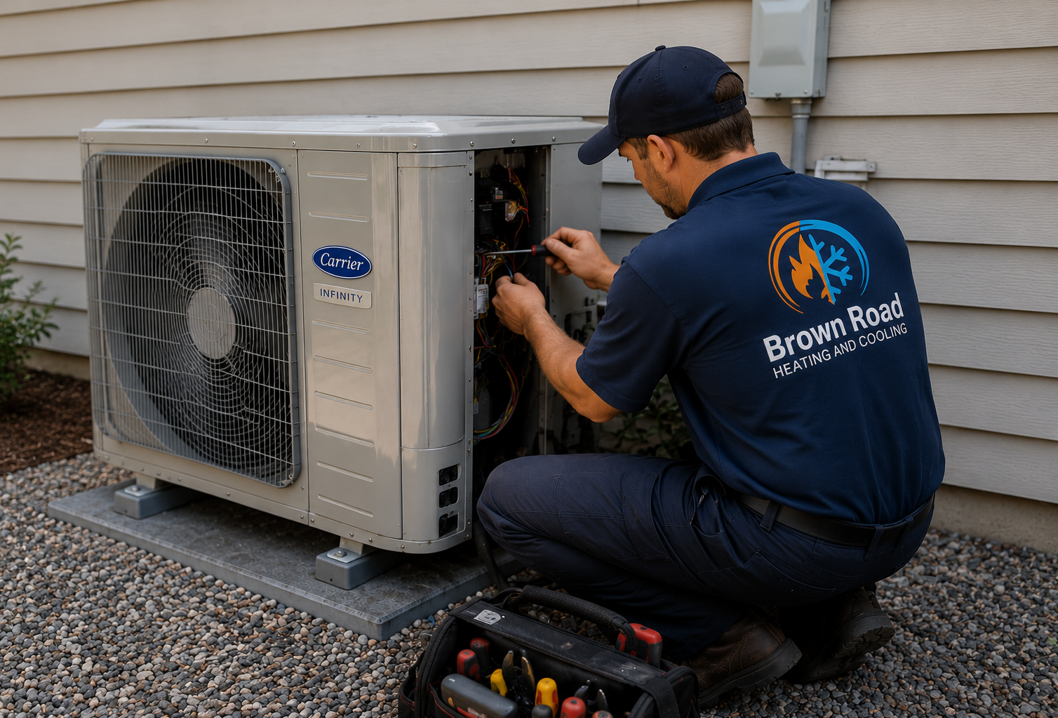 tech working on a heat pump installation