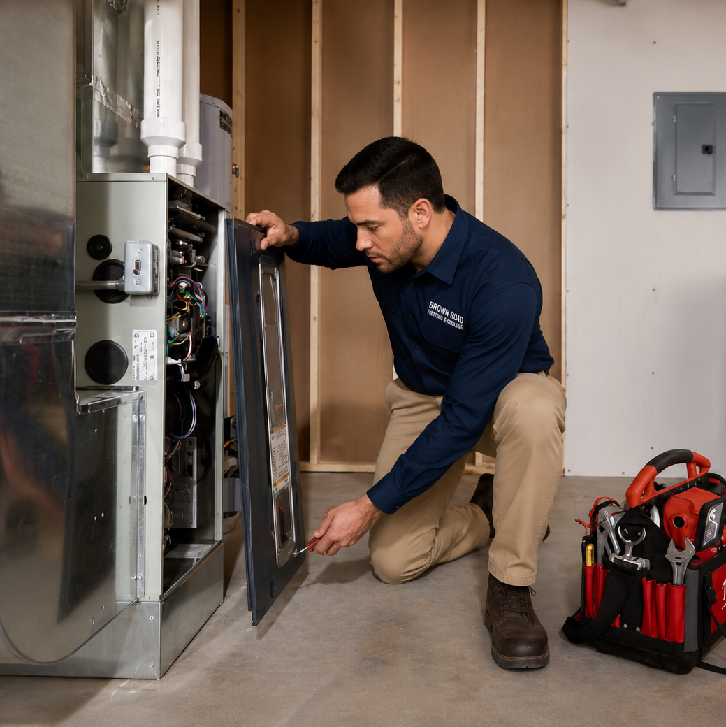 technician finishing up furnace repair