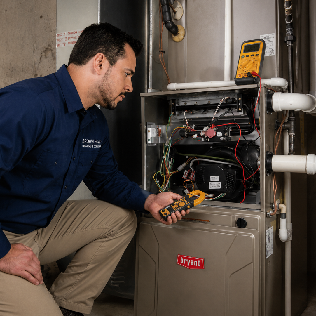 technician troubleshooting a furnace