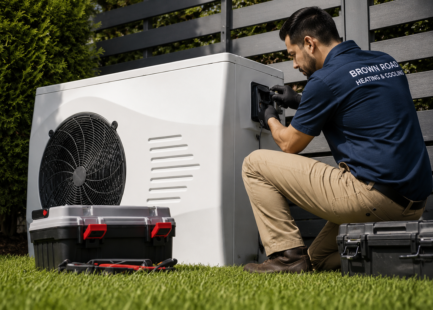 technician working on heat pump repair