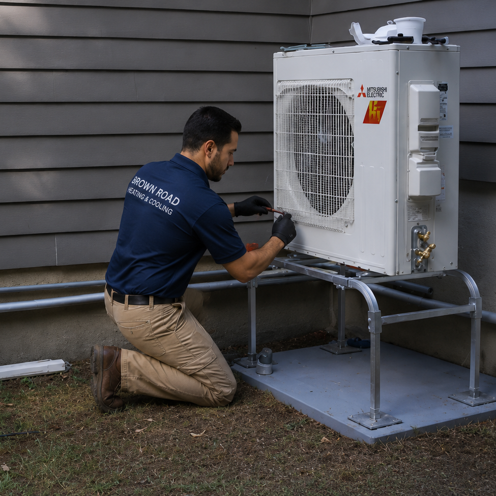 technicians working on a heat pump install