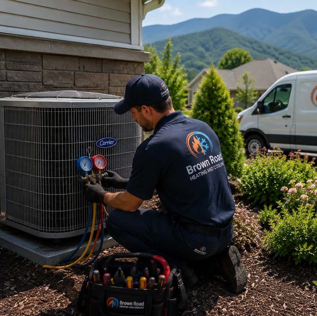 technician working on air conditioner repair